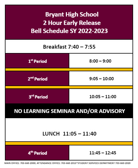 2-Hour Early Release Bell Schedule