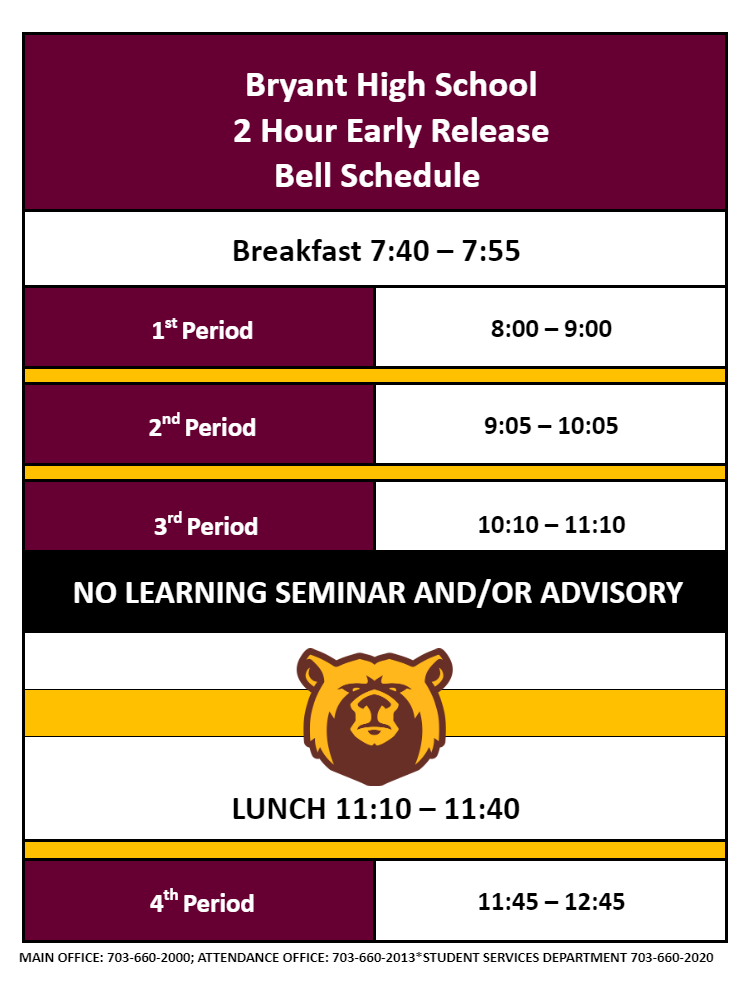 2-Hour Early Release Bell Schedule