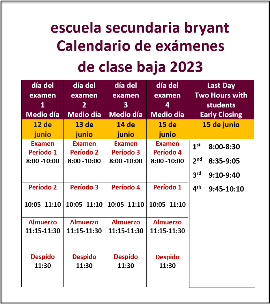 Underclass Student Exam Schedule - espanol